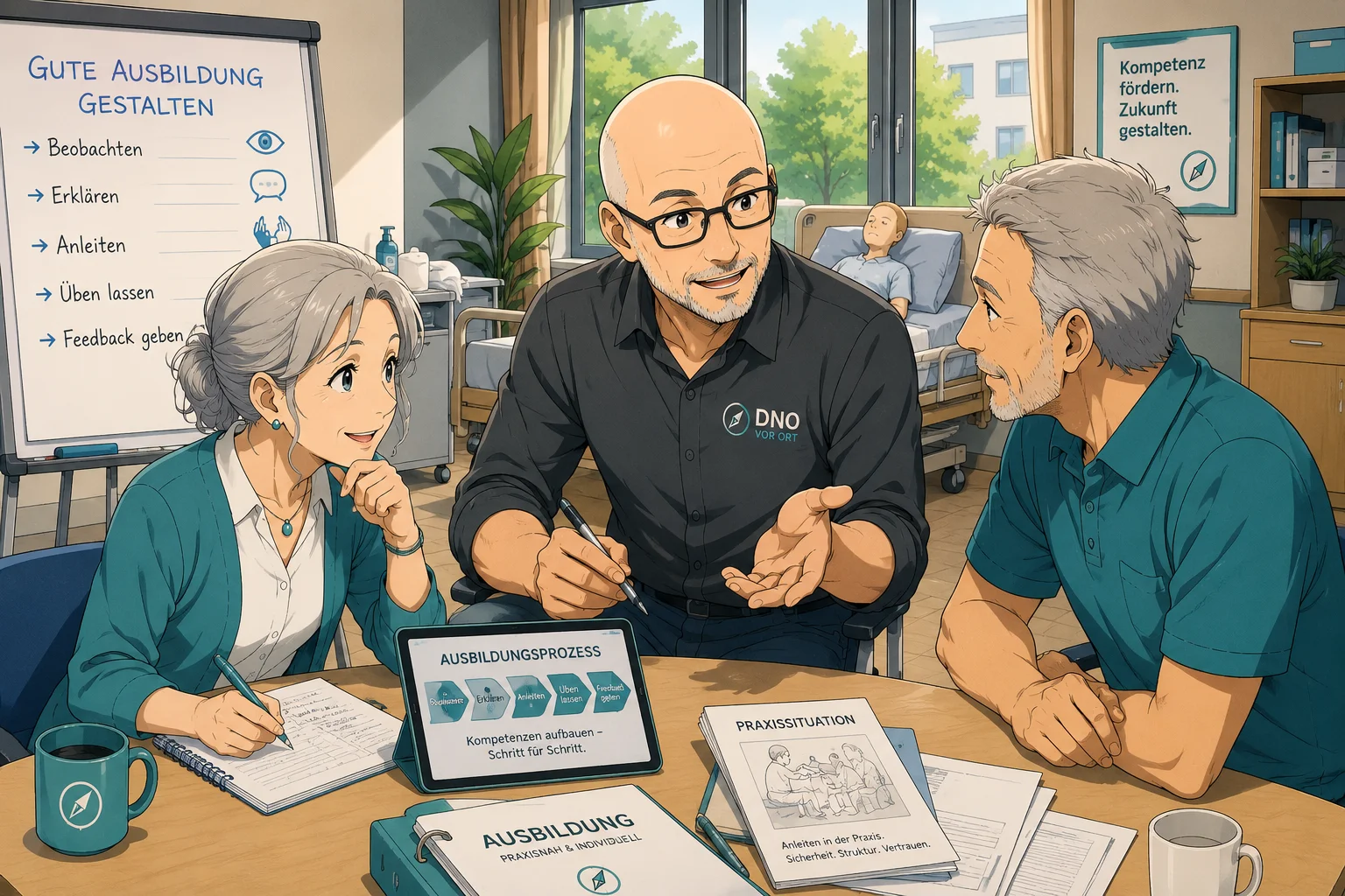 Anleitungssituation in der Ausbildung mit Flipchart